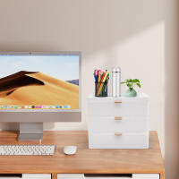 Caja de almacenamiento de escritorio, joyero de 3 capas, organizador de escritorio con cajón, caja organizadora PP blanco 26*20,2*22,3 cm/10,24*7,95*8,78 pulgadas - details 0