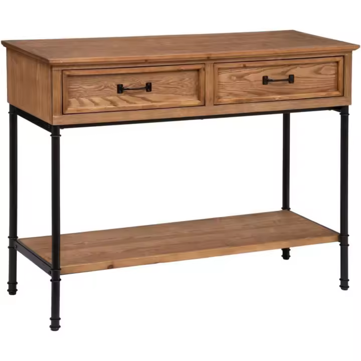 Consola de Madera y Metal 2 Cajones Muebles y Organización - 1