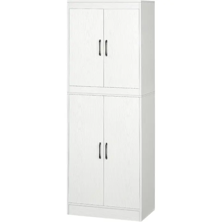 Aparador Alacena de Cocina Aparador de Comedor Moderno con 4 Puertas y 5 Estantes Ajustables Antivuelco para Oficina Salón 60x36x168 cm Blanco - 1