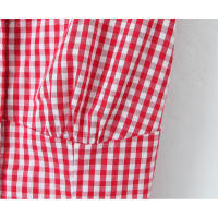 Top corto de algodón de verano 2025 con botones delanteros, camiseta sin mangas a cuadros negros y rojos para mujer - details 15