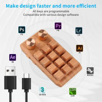Teclado mecánico RGB para juegos, Mini teclado portátil inalámbrico de madera, 12 teclas + 2 perillas, una mano, totalmente programable - details 3
