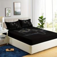 Juego De Sábanas Ajustadas De 3 piezas, Conjunto De Ropa De Cama De Poliéster Con Estampado De Gato Negro Para mujer - details 0