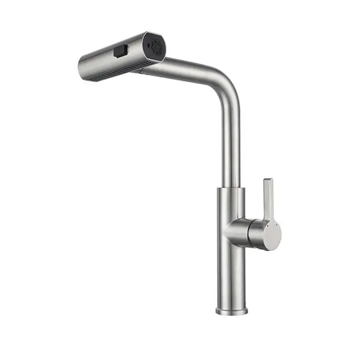En existencia, mezcladores de fregadero, grifo de cascada frío y caliente de acero inoxidable 304, grifos de cocina extraíbles - 1
