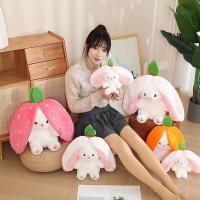 Animal de peluche de conejo de Pascua de 13,7 pulgadas, Kawaii Squishy Cute Bunny Plush, se convierte en conejo fruta muñeca zanahoria fresa almohada - details 3