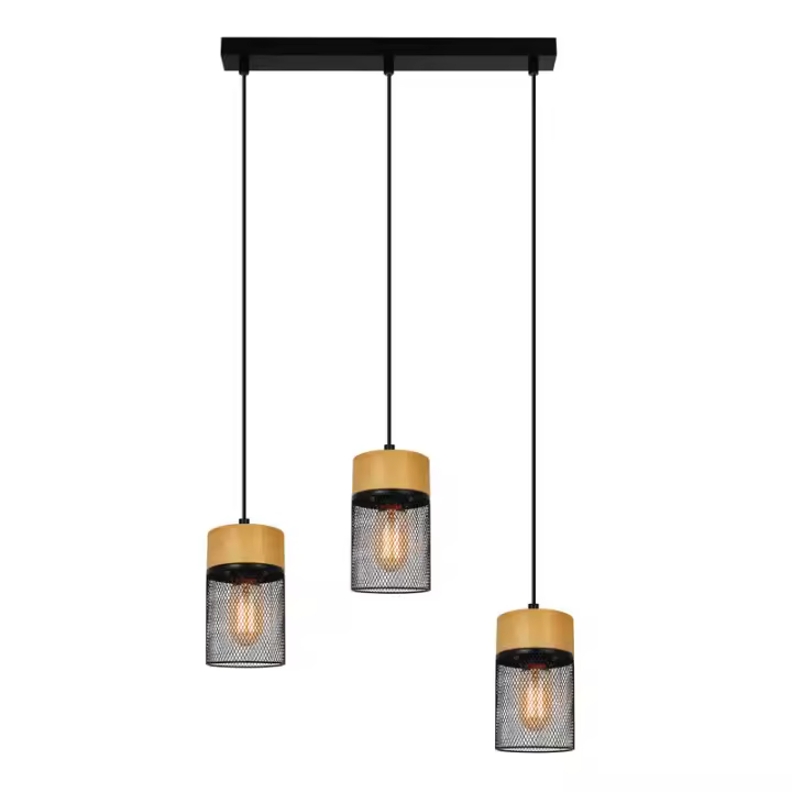 Lámpara colgante vintage CBJKTX de madera con acabado de grano para mesa de comedor, estilo industrial negro, E27, 25W - 1