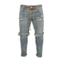 Nuevo 2025 pantalones vaqueros rasgados con agujeros para hombres, pantalones Cargo de Hip Hop, pantalones vaqueros desgastados, ropa ajustada para hombres, pantalones ajustados de longitud completa para hombre - details 1