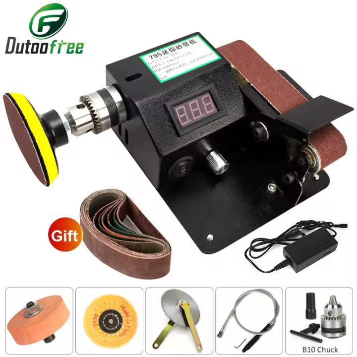 Lijadora de correa eléctrica, amoladora de 110V/220V, pulidora de bricolaje, lijadora de correa con Motor 775/795, afilador de cuchillos, accesorios opcionales - 1