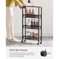 Carro de 4 Niveles, Carro Estrecho de Cocina con Ruedas, con Asa, para Espacio Reducido, 22 x 45,4 x 77 cm, para Cocina, Baño, Salón, Estudio, Marrón Rústico y Negro - details 9
