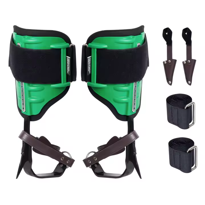 SucceBuy Púas para escalar árboles, espuelas de escalada de acero de aleación, capacidad de 350 libras, equipo de arborista con correas y protectores de púas para caza, recolección de frutas, verde - 1