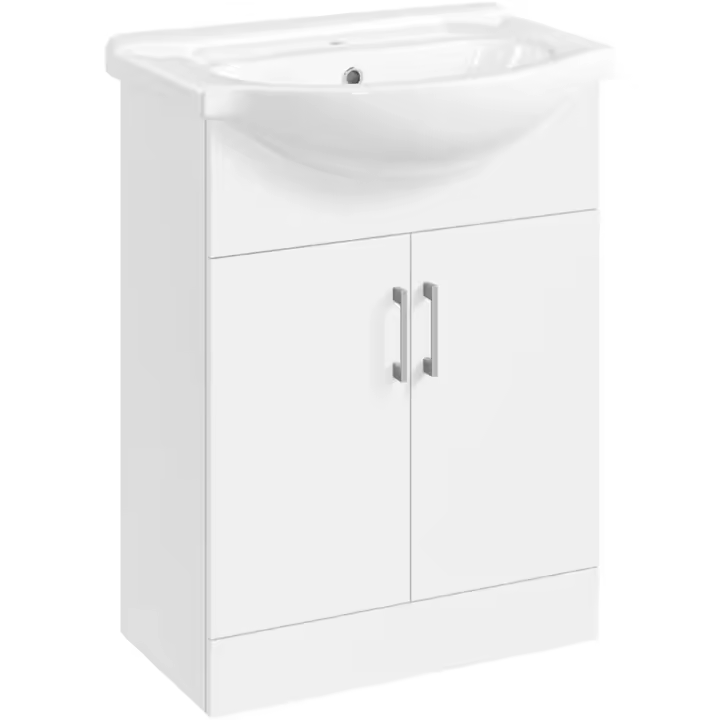 Mueble de baño con lavabo de cerámica, armario bajo lavabo para lavabo con 2 puertas, 61x43,5x84 cm, blanco - 1