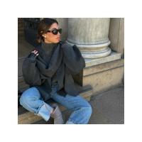 Chaqueta de lana corta Elegante para mujer con cuello redondo Abrigo holgado con manga larga y abertura de manga corta Moda de calle alta 2024 - details 13