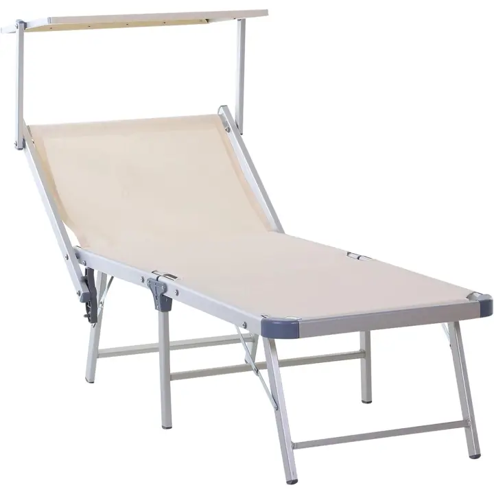 Silla de Terraza de Aluminio Plegable y Reclinable con Toldo Incorporado - 1