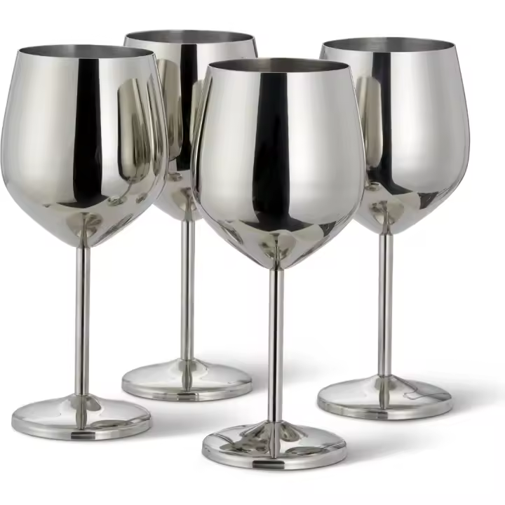 4 Elegantes Copas De Vino Plateadas De Acero Inoxidable, 500ml - Set De Regalo De Copas Irrompibles, Para Bodas, Aniversarios, Fiestas De Cumpleaños - 1