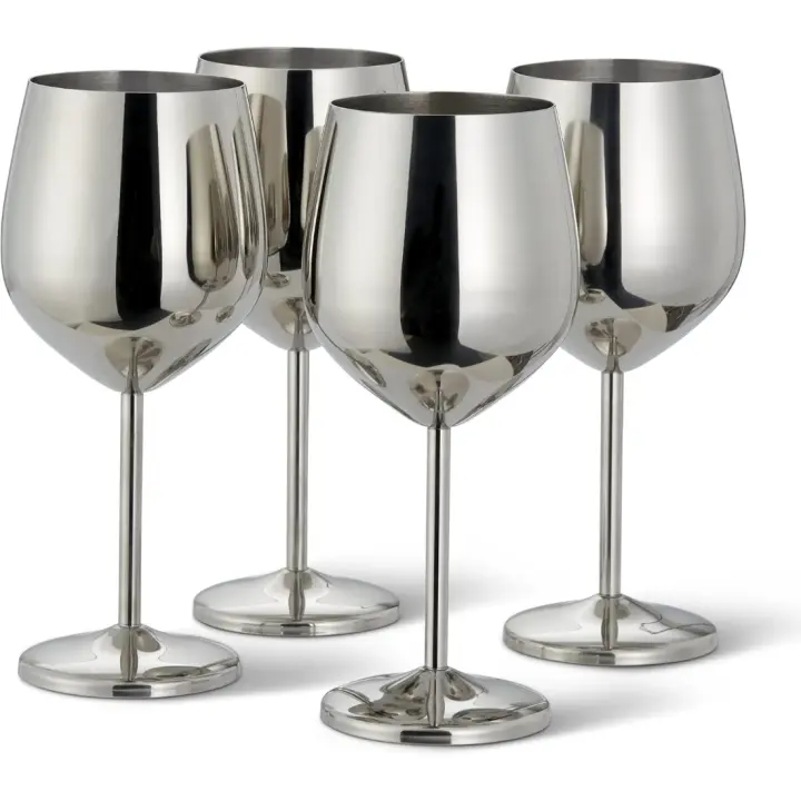4 Elegantes Copas De Vino Plateadas De Acero Inoxidable, 500ml - Set De Regalo De Copas Irrompibles, Para Bodas, Aniversarios, Fiestas De Cumpleaños - 1
