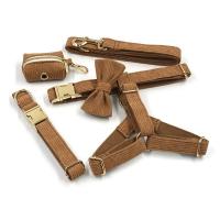 Juego arnés correa pana marrón, Collar personalizado diseñador lujo perros pequeños y grandes, juego de cables caminar con bolsa - details 14