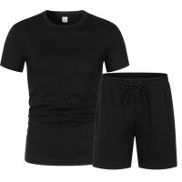 Camiseta de baile transpirable de 2 piezas de manga corta para hombre, pantalones cortos deportivos, color sólido informal - details 1