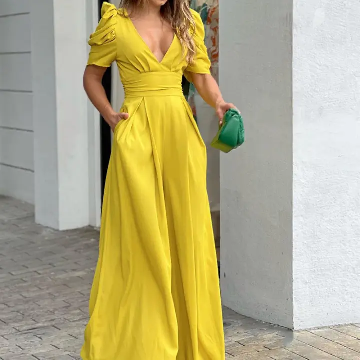 Mono de Verano de Manga Corta para Mujer, Nuevo Estilo Europeo Y Americano, Moda Elegante, Tamaño Grande Largo - 1