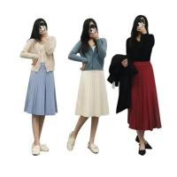 Falda Midi de punto para mujer, falda larga plisada de cintura alta, color negro elegante, primavera coreana, Otoño e Invierno - details 3