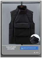 Chaleco cálido de invierno ajustado para hombre con bolsillos grandes, sin mangas, espíritu social, marca de moda, estilo casual, cierre de cremallera - details 1