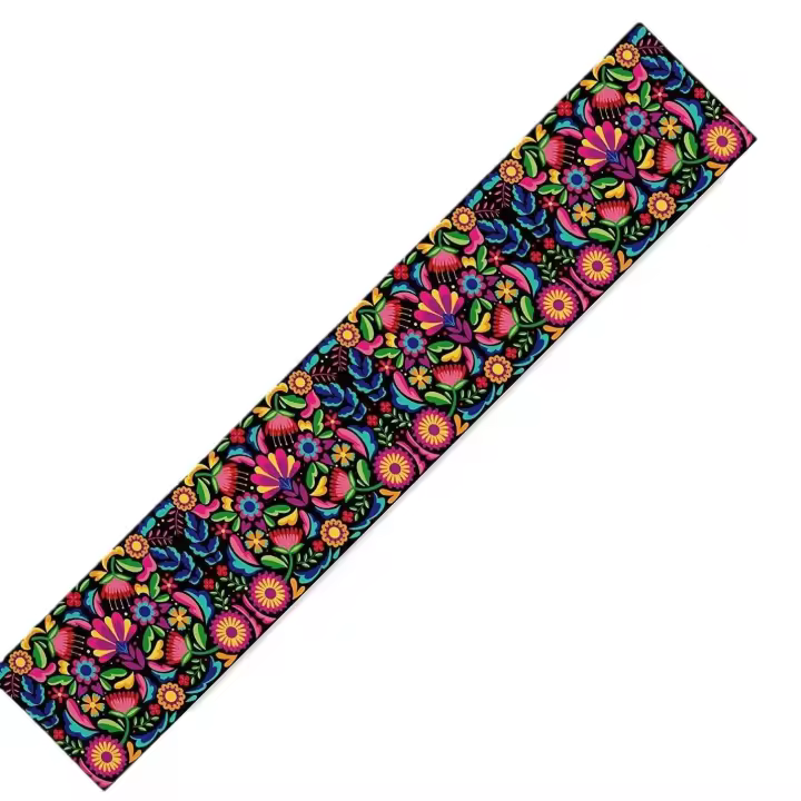 Negro Floral Día de Los Muertos Serape Mantel 13x72 pulgadas Poliéster Carnaval Diseños Fiesta Cocina Comedor Decoración - 1