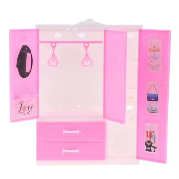 Armario de plástico para casa de muñecas, armario de muñecas de dormitorio de doble cubierta de moda, muebles de muñecas exquisitos de princesa, juguete DIY - 1