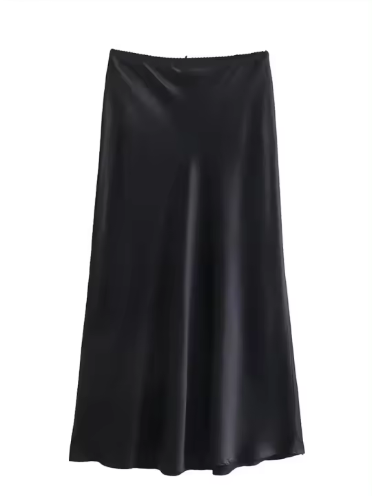 Falda Larga De Cintura Alta Para Mujer Textura De Satén Decoración De Lazo Vintage Chic Estilo Casual Poliéster - 1