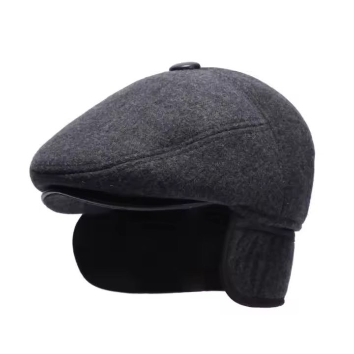 Gorro de lana con orejeras suaves y versátil, gorro grueso con protección para los oídos, gorra con visera, gorra térmica con capucha de Color sólido para hombre - 1