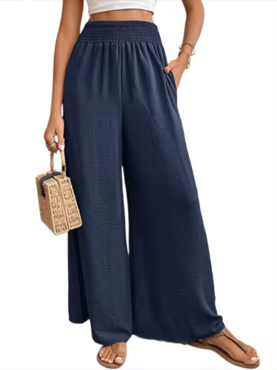 Moda media tiro suave pierna ancha verano suelto para mujeres, nuevo en pantalones cómodos - 1