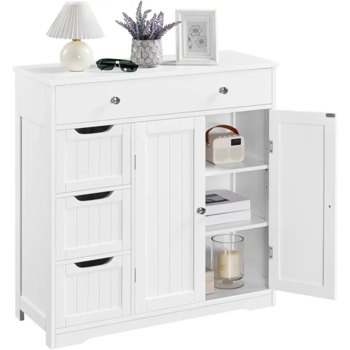 Mueble de Baño, Auxiliar de Madera MDF Armario de Bañocon Cajones y Estantes Ajustables Armario de Almacenamiento para Sala de Estar Blanco 81×30×81,5cm - 1