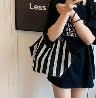 Bolso de mano informal para mujer, bolso de hombro tejido transpirable a rayas con cierre magnético, gran capacidad para viajes, desplazamientos y uso diario, diseño de rayas blancas y negras, bolso de viaje, bolso minimalista, asas duraderas, 1 unidad - details 8