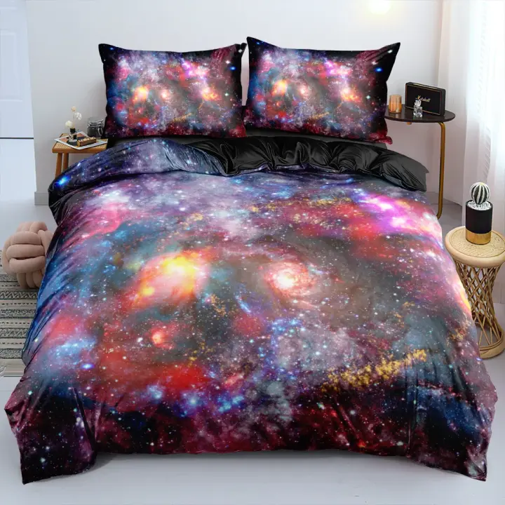 Juego de cama azul oscuro de galaxia de lujo, edredón, funda de edredón, estrellas brillantes, cielo estrellado - 1