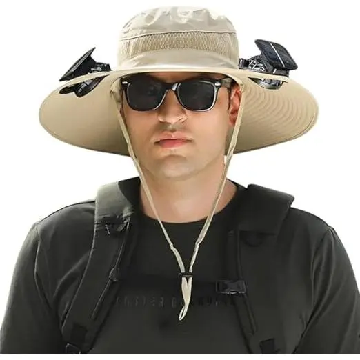 Sombrero de Ala Ancha para Exterior con 2 veinte adores Solares, sombrero tipo Cube para hombre y Mujer, UPF 50+, sombrero tipo Cube para Peach y Playa con ventilador incorporado - 1