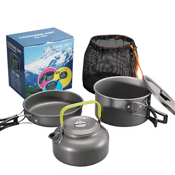 Utensilios de cocina de aleación para acampar DS-308 olla para Picnic sartén hervidor de 0,8 L con tazones de plástico juego para 2-3 personas - 1