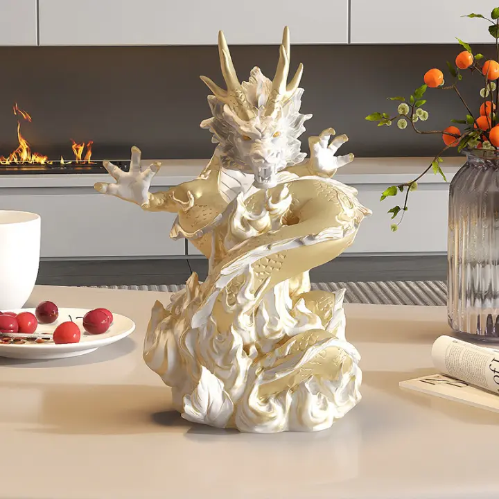 Artesanía moderna de decoración del hogar de la Sala de estar con adornos de resina de dragón de lujo ligero - 1