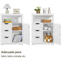 Armario de Baño de Madera Ajustable con Cajón y Estante Diseño de Doble Puerta para Sala de Estar Entrada Blanca Almacenamiento de Cocina Multiusos - details 25