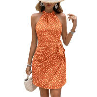 Vestido halter con cintura ceñida, sin mangas, fruncido y con lazo - details 28