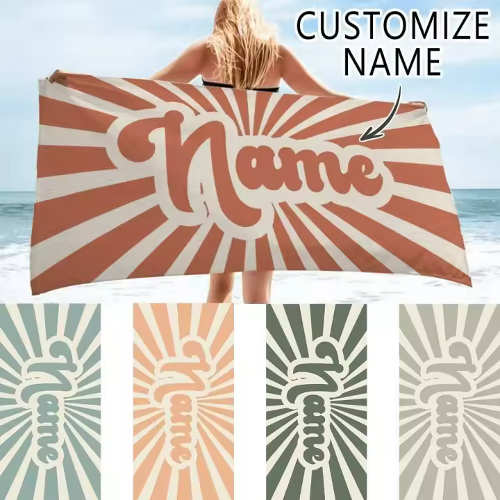 Nombre personalizado, baño absorbente de playa personalizado, toalla de piscina ligera y compacta, venta al por mayor de verano - 1