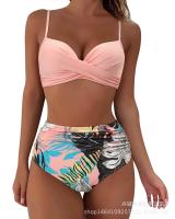 Nuevo Bikini dividido de color sólido con tiras cruzadas, traje de baño de cintura alta, sexy - details 0