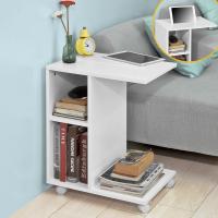 Mesa Auxiliar con 2 Estantes Consola Mesita de Noche con Ruedas Mesa Blanca Mesita 70 x 35 x 60 cm FBT34-W ES - details 10