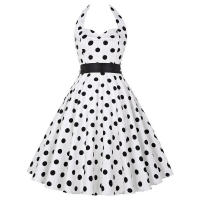 Vintage Women Summer Polka Dot Print Halter Party Dresses - details 79