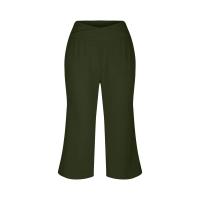 2024 primavera y verano mujeres elástico cintura alta 3/4 pantalón sólido Casual ajuste activo pantalones de pierna Capris anchos pantalones con bolsillos - details 31