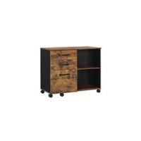 Archivador Móvil con 2 Cajones, Archivador de Oficina con Ruedas, Compartimento Abierto, Marco de Acero, Estilo Industrial, Marrón Rústico y Negro Tinta OFC71X - details 12