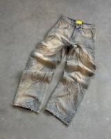 Vintage Hip Hop Loose Y2k Jeans Hombre,Harajuku bordado pantalones de mezclilla,Pantalones de piel recortada divididos,Pantalones casuales punk para las mujeres - details 2