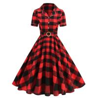 2025 nuevas mujeres Vintage a cuadros con bolsillo Rockabilly cola fiesta de té 1950s Swing Otoño Invierno vestido de manga corta - details 17