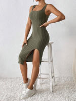 Vestido largo ajustado de Color liso con abertura, ropa a rayas, primavera y verano, novedad de 2024 - details 9