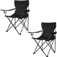 Silla de Playa Plegable Estructura de Acero Resistente Asiento de Lona Impermeable Negro - details 0