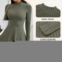 Vestidos de mujer otoño-invierno Color sólido, manga larga, cuello alto, cintura alta, doble abertura, estilo casual - details 0