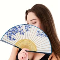 2 abanicos de mano plegables elegantes con marcos de bambú: diseños florales y de mariposas en azul, morado y amarillo, perfectos para baile, cosplay, bodas y accesorios de fiesta - details 2