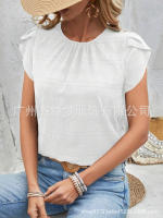 Moda mujer Primavera Verano nueva pétalo redondo elegante rt manga Top - details 14