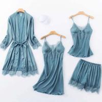 Conjunto de 2 piezas para mujer, camisón con cuello en V, ropa de dormir de seda, ropa, ropa de dormir para el hogar - details 0